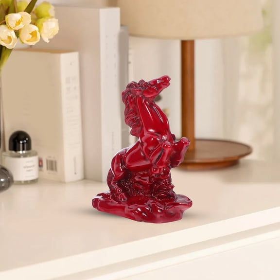 Resin Horse Statue Small Chinese New Year 2026 Horse Figure Decoration for Desk Bookshelf Home and Office (Red)