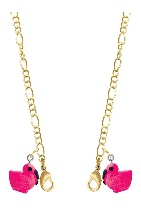 Resin Hot Pink Flamingo Goldtone Face Mask Necklace
