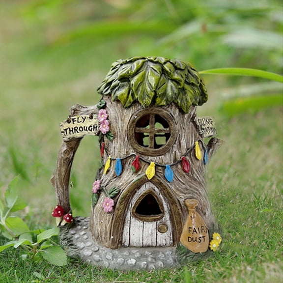 Resin Houses with Solar LED Lights Fairy Garden Accessories B