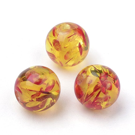 Resin Imitation Amber Beads Round Gold 8mm Hole: 2mm