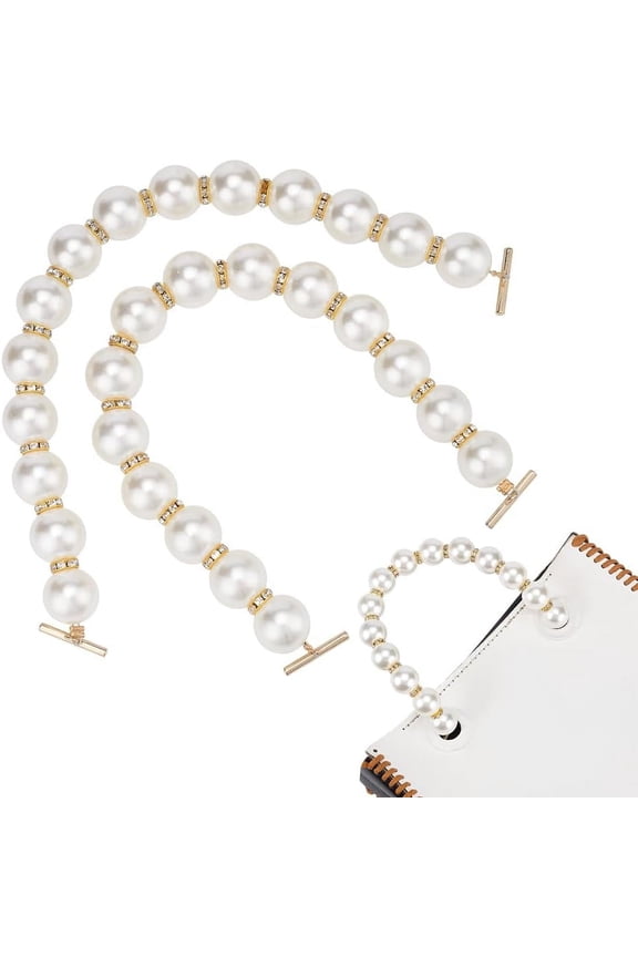 Resin Imitation Pearl Beaded Bag Straps with Rhinetone Spacers & Alloy T-Bar Clasp Golden 32cm