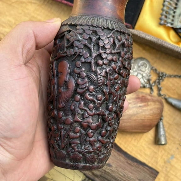 Resin Jade Vase Ornament Han Dynasty Style Antique Look Carved Collectible Decoration Home Display Figurine