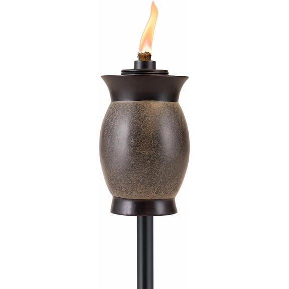 Resin Jar Torch, 4-in-1 Design, 64" Weather-Resistant Outdoor Torch for Patio, Garden & Lawn | Stone Color | Includes Long-Lasting Wick & Snuffer | Decorative Backyard & Landscaping Torch