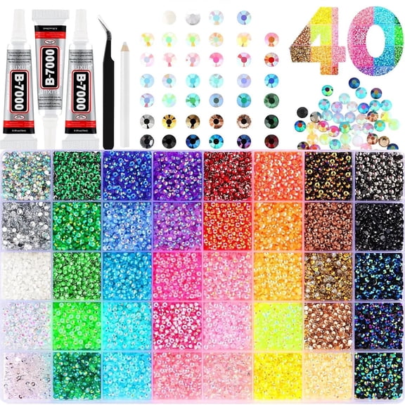 40000Pcs Resin Jelly Rhinestones for Bedazzling, Multicolor 3mm Flatback Gems for Diamond Art, Bedazzler Kit with 3Pcs Jewelry Glue for Bedazzle Thing Crafting Book Nail Art