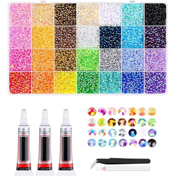 Resin Jelly Rhinestones Bedazzling Kit – 30000 Pcs 3mm Flatback Gems for Crafting, with 3 B7000 Glue Tubes for Clothing, Shoes, Nail Art, Diamond Art & DIY Projects(28 colors)