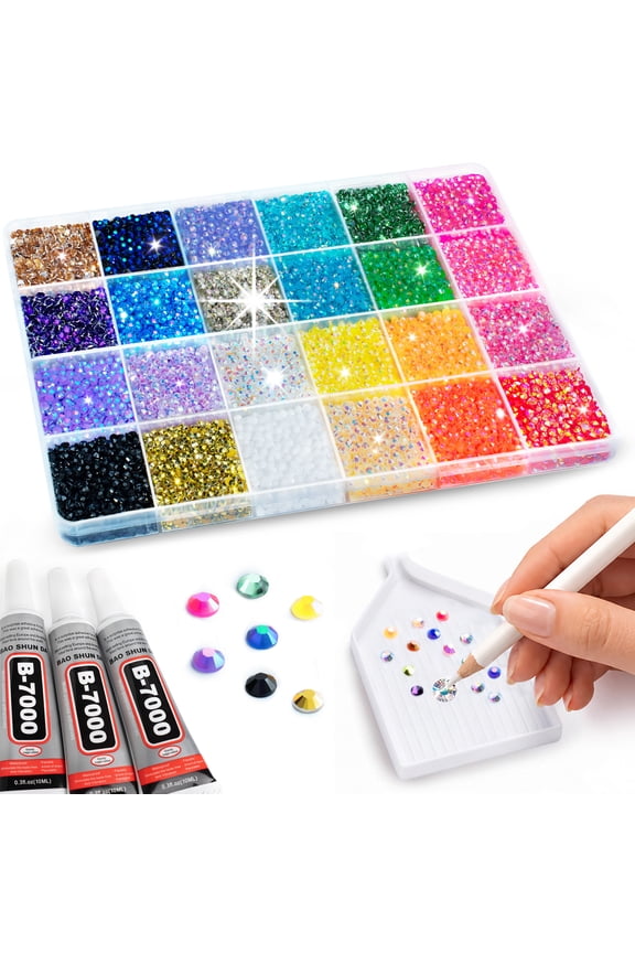 Resin Jelly Rhinestones for Bedazzling Kit, 32000Pcs Multicolor Bedazzler Kit 3mm Flatback Rhinestones, Diamond Art Gems for Crafting Bedazzled Kits with 3Pcs 10ml B7000 Glue for DIY Crafts Book Shoe
