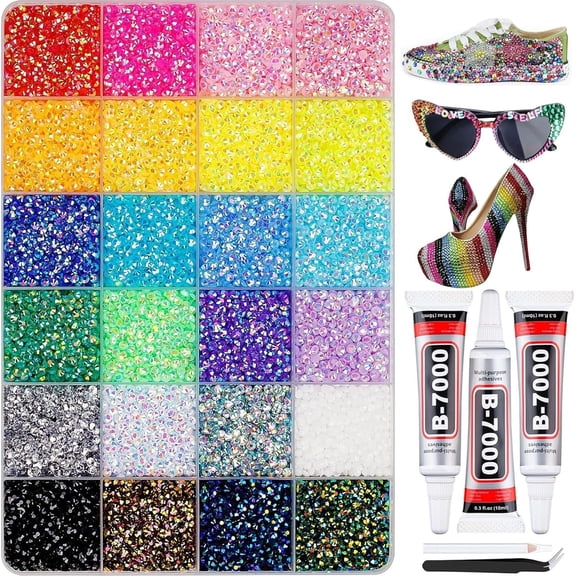 Resin Jelly Rhinestones Kit with Gems for Bedazzling, Colorful DIY Craft Supplies for Nail Art, Clothing, Phone Cases, Diamond Painting Accessories(30000)