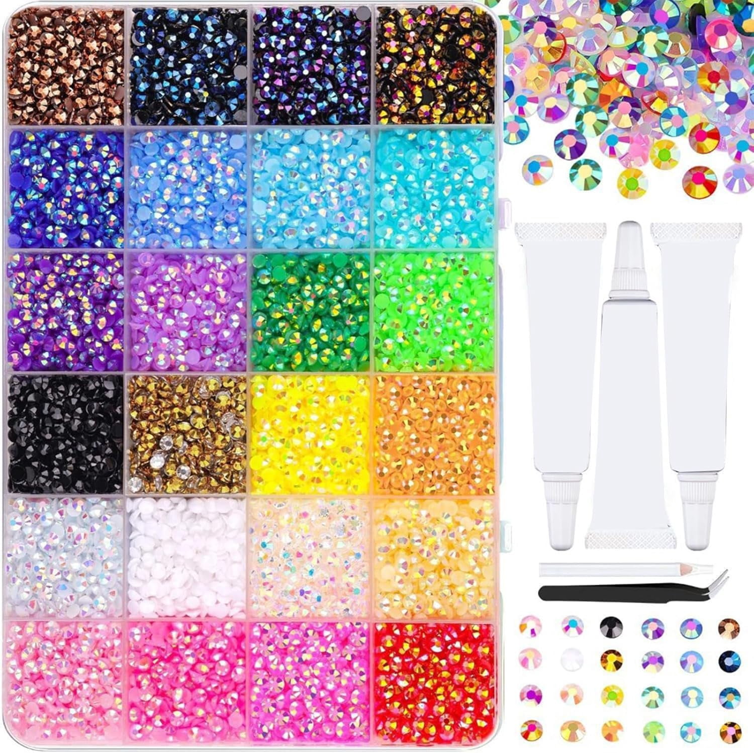 Resin Jelly Rhinestones Kit for Bedazzling, 3 Pcs Adhesive & Tools, Multicolor Assorted Shapes for Clothing, Crafts, DIY Jewelry Making