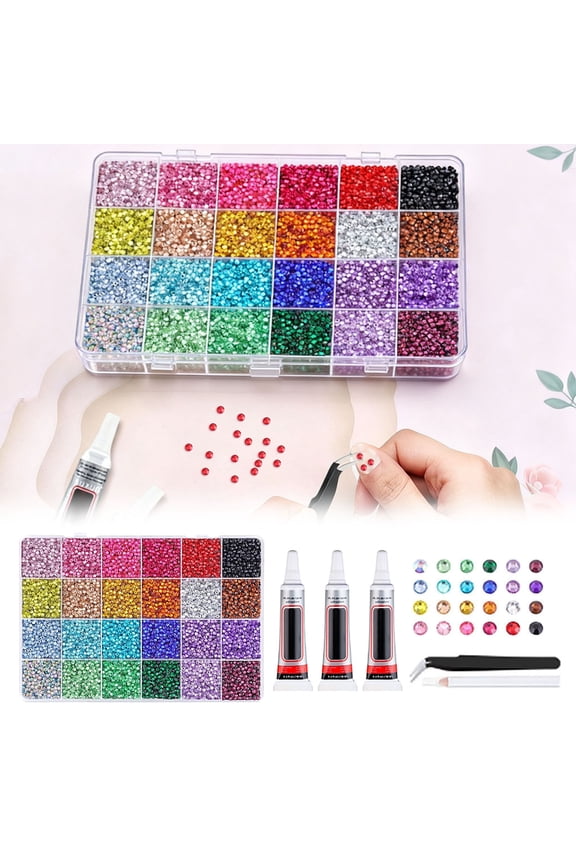Resin Jelly Rhinestones Set for Bedazzling Multicolor Flatback Gems for Diamond Art Bedazzler Kit with 3 Pcs Jewelry Glue1 Pcs tweezers1 Pcs Pickup Pen for Nail Art Crafting Book Makeup (24000Pcs)