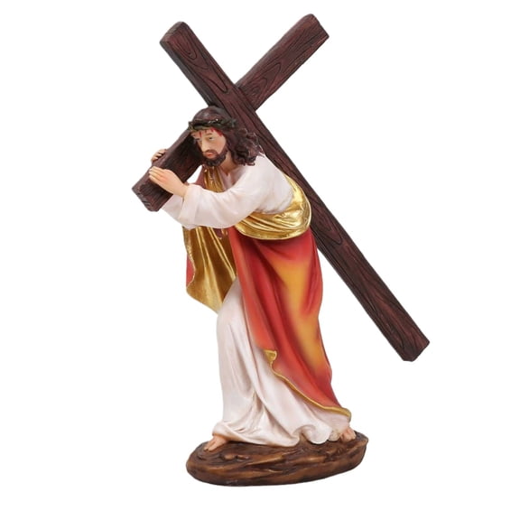 Resin Jesus Cross Figure - Carrying Cross Statue Ornament for Catholic Home Decor, Table Centerpiece, Easter Decoration, and Christian Gift