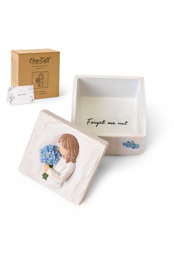 Resin Jewelry Box with Forget-Me-Not Floral Design, Decorative Keepsake Storage for Trinkets, Necklaces, Rings
