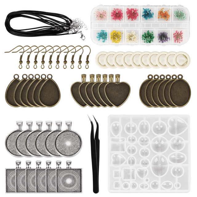 Resin Jewelry Molds Pendant Trays Making Kit with Metal Pendant