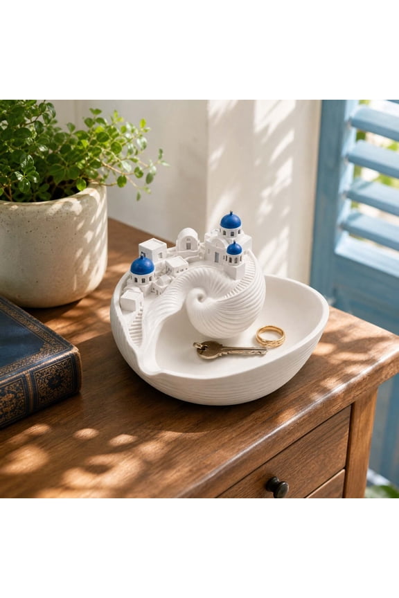 Resin Jewelry Tray Greek Pattern Decorative Trinket Dish 3D Printed Tabletop Organizer for Rings Earrings Bracelets Vanity Decor