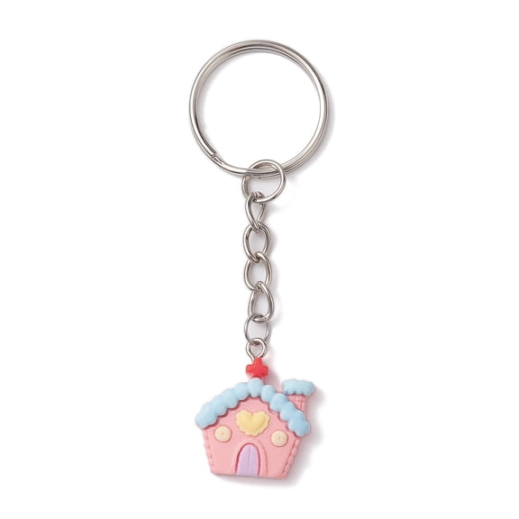 Resin Kechain with Iron Split Key Rings House Platinum 7.9cm