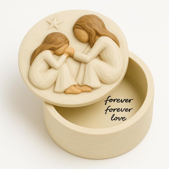Resin Keepsake Box with Two Angel Figures – Hand-Painted Friendship Gift Box 3" x 2"H – Sentimental Birthday Gift for Women, Best Friends, Sympathy