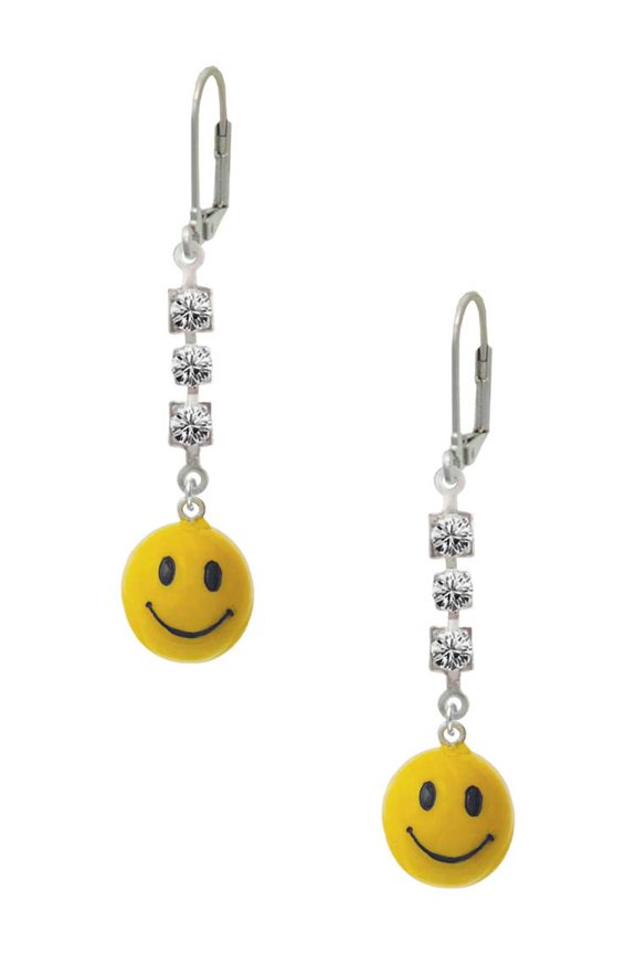 Resin Large 3-D Happy Face Crystal Madison Leverback Earrings