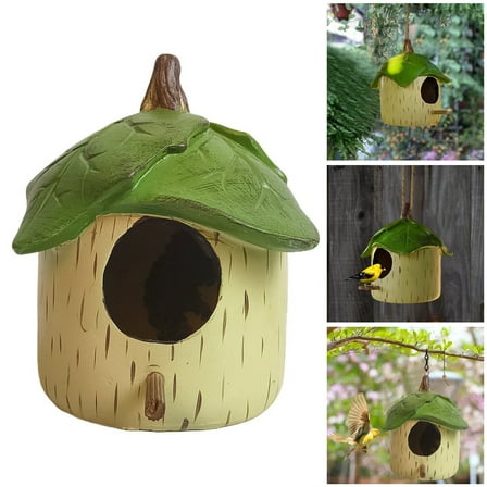 Resin Leaf Birdhouse Cute Garden Ornament For Outdoor/Indoor Use Handmade Bird Figurine For Patio Yard Home Solar Birdhouses for Outdoors for Squirrel Nesting Boxes Birdhouse Camera Moat Guard