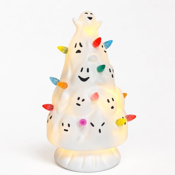 Resin Light Up Halloween Ghost Tree For Spooky Holiday Tabletop Mantel And Shelf Decoration