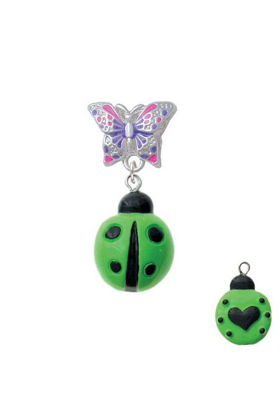Resin Lime Green Ladybug Love Bug - Butterfly Charm Bead