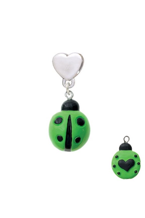 Resin Lime Green Ladybug Love Bug - Heart Charm Bead