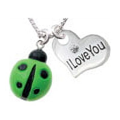 Resin Lime Green Ladybug Love Bug I Love You Heart Necklace, 18"+2"