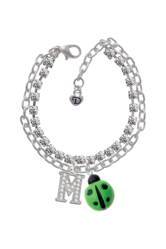 Resin Lime Green Ladybug Love Bug -M- Double Strand Madison Charm Bracelet