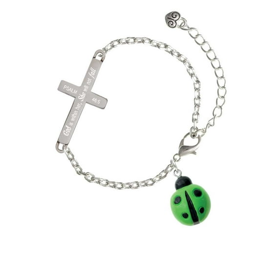 Resin Lime Green Ladybug Love Bug - She will not Fall - Cross Bracelet