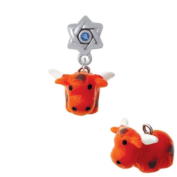 Resin Longhorn - Star of David with Blue Crystal Charm Bead