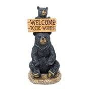 Resin Mama Black Bear & Cub Figurine, "Welcome To The Woods" Rustic Cabin Decor, Woodland Animal Statue Gift for Mom