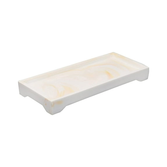 Resin Marble Vanity Tray, Countertop Organizer Jewelry Holder Dish Serving Storage Tray for Dresser Kitchen Drawer Desk Bathtub Accessories , White Yellow