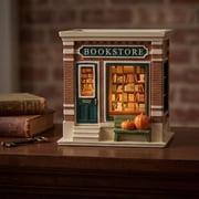 Resin Mini Bookstore House Figurine Warm Lit Vintage Mini Shop Sculpture Fall Seasonal Tabletop Shelf Mantel Indoor Decor