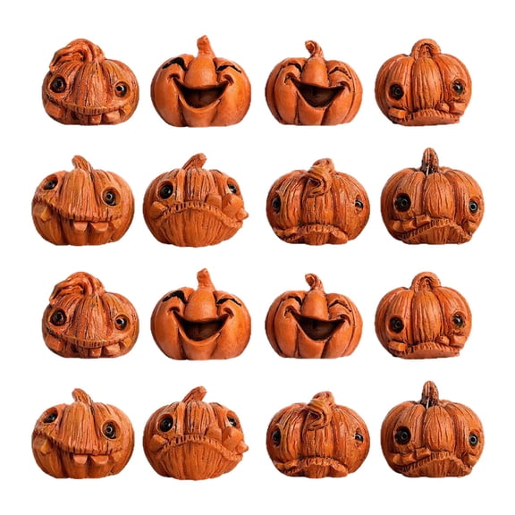 Resin Mini Ghost Pumpkin Halloween Miniature Pumpkin Ornament Artificial Pumpkin Ornament for Halloween Party Craft DIY Resin Garden Accessories Table Decor Party Favors 16Pcs
