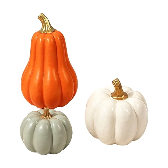 Resin Mini Pumpkin Decorations, Set of 3, for Thanksgiving and Fall Home Decor