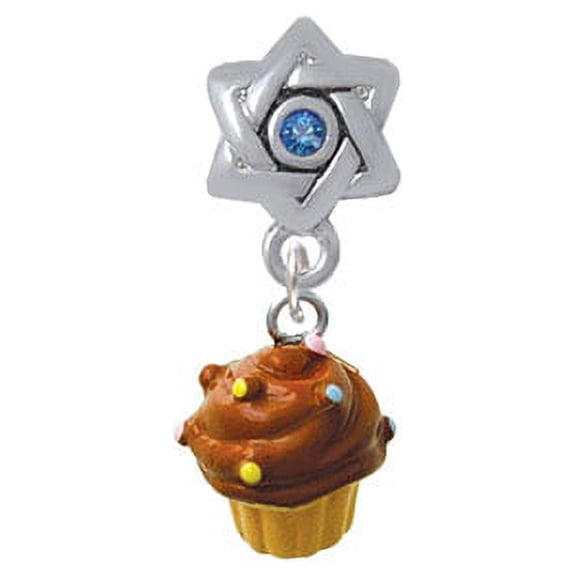 Resin Mini Vanilla Cupcake with Chocolate Frosting - Star of David with Blue Crystal Charm Bead