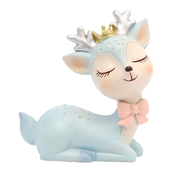 Resin Miniature Fawn Baby Deer Figurines Ornaments Decorations for Baby Shower Blue