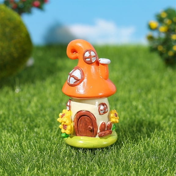 Resin Miniature Ornaments Micro Landscape Home Dollhouse Accessories Pretending Prop Decorations Mushroom House Orange 24x54mm