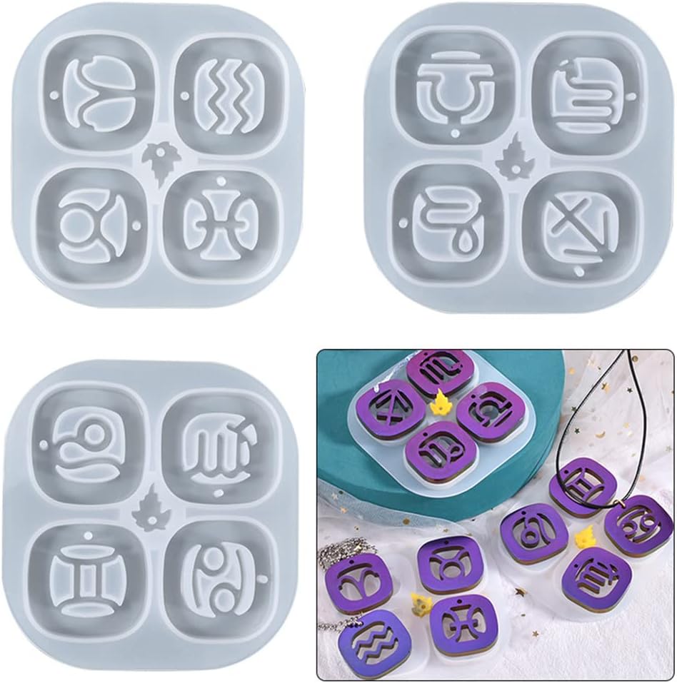 Resin Molds 12 Constellation Pendant Epoxy Resin Casting Mold With Hole