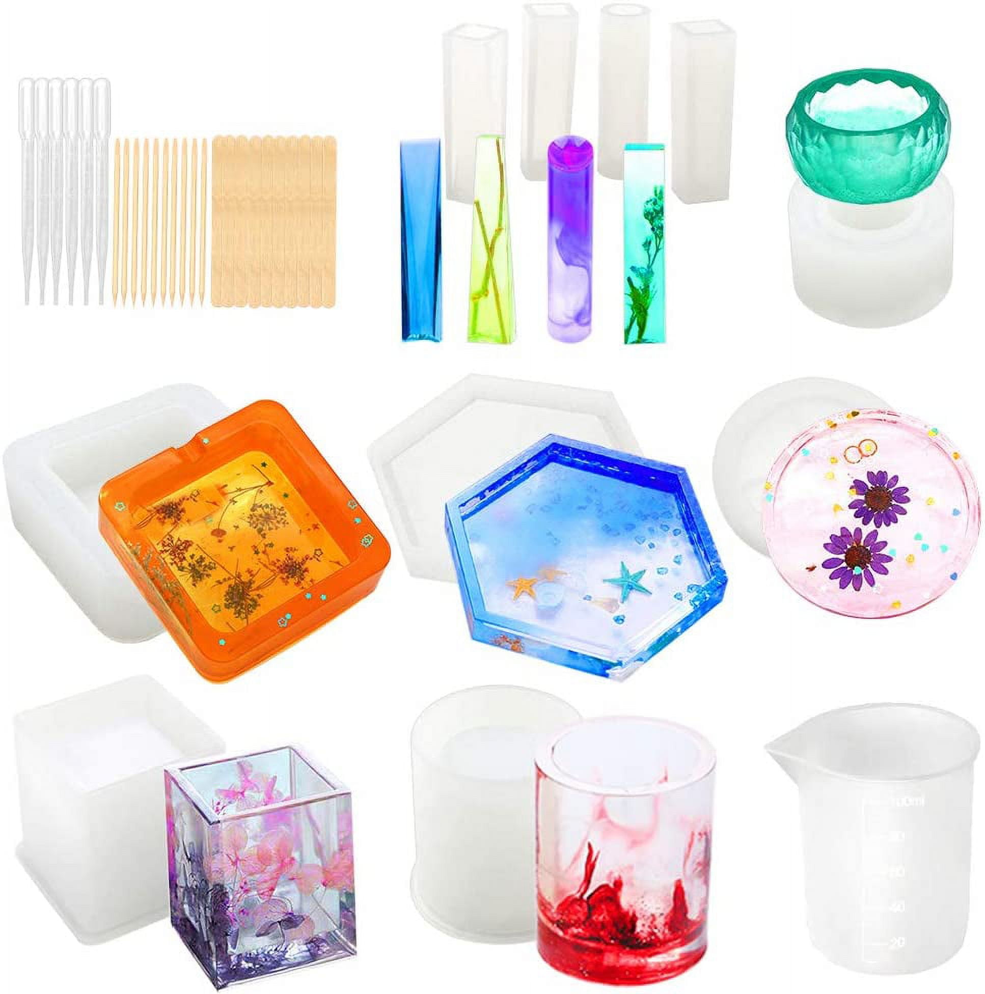  Resin Molds, 37 Pieces Silicone Molds Resin Epoxy Resin Casting  Art Molds for DIY Cup Pen Soap Candle Holder Ashtray Flower Pot Coaster  Pendant Cylinder Cuboid Hexagon Molds Father's Day Gift 