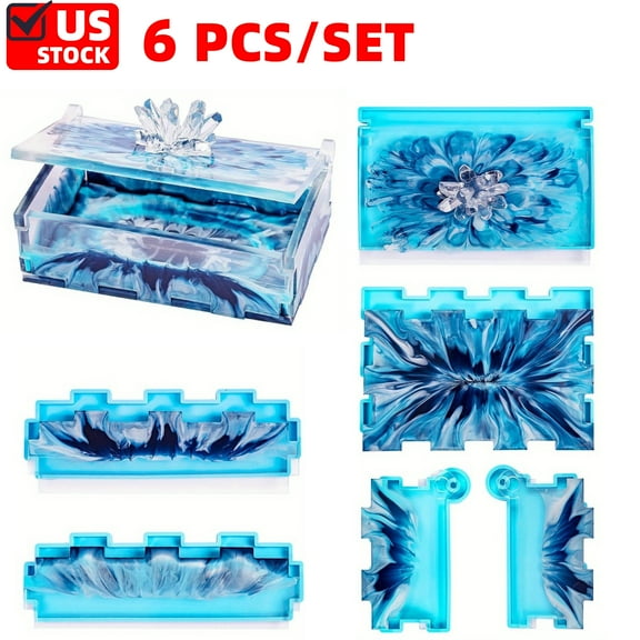 Resin Molds Kit, Resin Rectangle Box Mold, Epoxy Silicone Large Storage Container with Lid for Casting, DIY Organizer for Dominoes, Coffee Pods, Jewelry, Napkin, Candy, Cosmetics