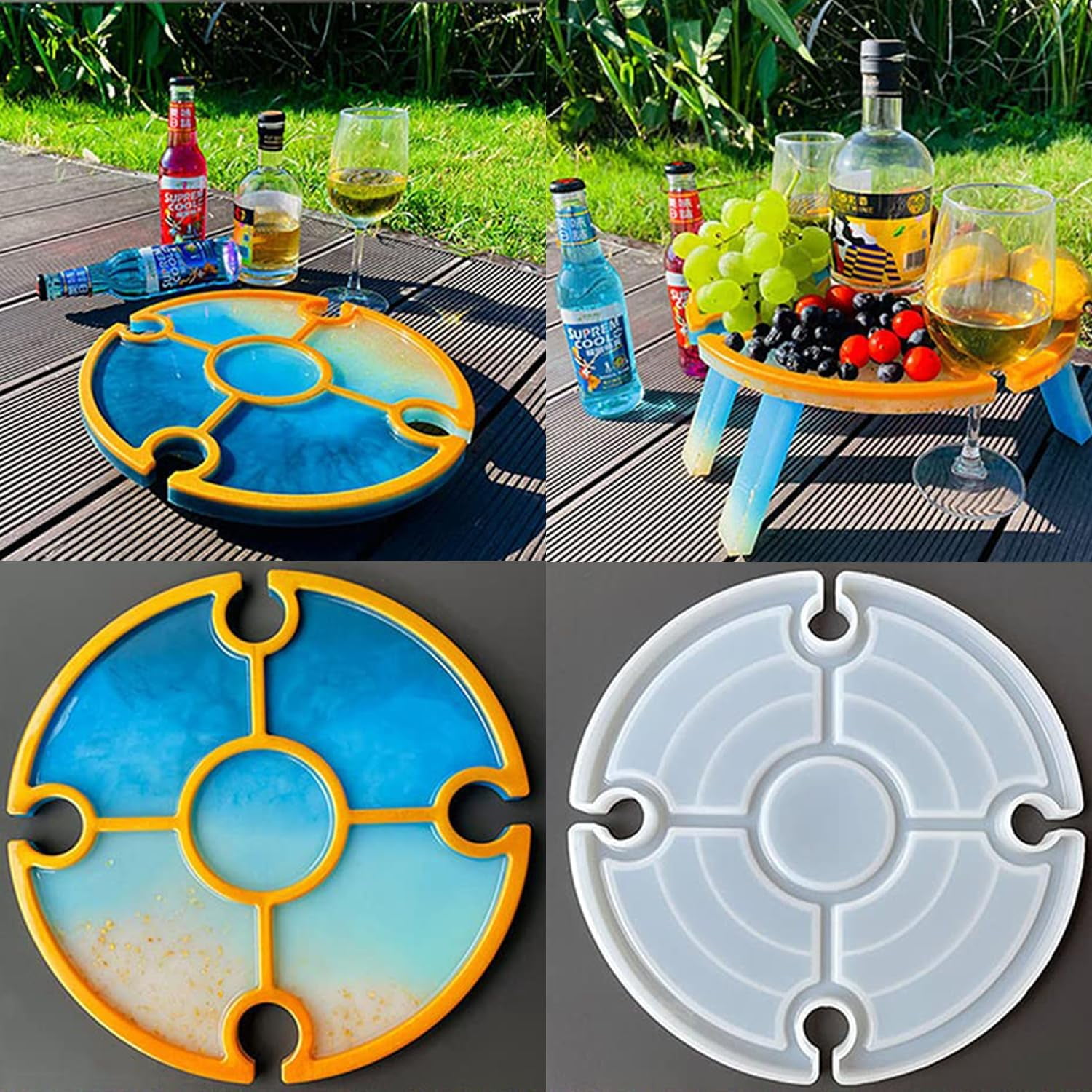 Resin Molds,Resin Molds Silicone,Silicone Molds for Epoxy Resin,Outdoor Portable Folding Table Round Table Mold Beach Dinner Plate Shiny Mold DIY Fruit Tray Mold