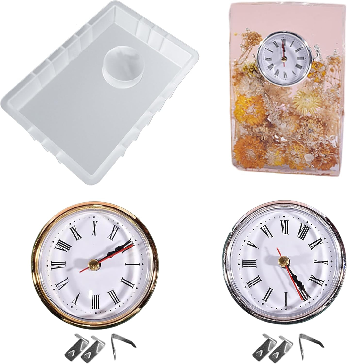 Resin Molds Silicone: Resin Clock Mold with 2 Clock Insert, Silicone Mold for Resin, Table Clock Resin Molds for DIY Craft Home Decor, Silicone Clock Molds for Epoxy Resin Casting (Rectangular)