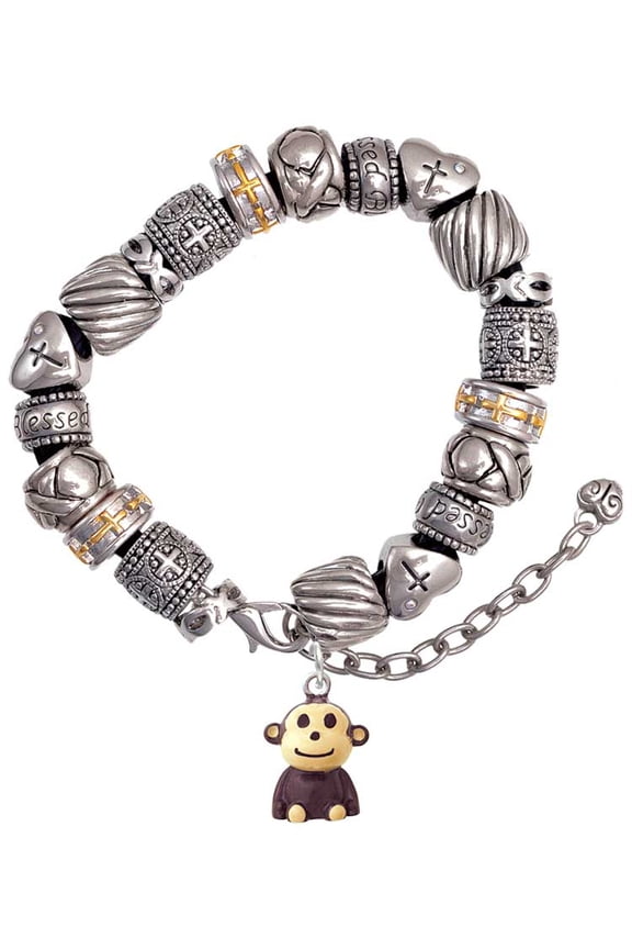 Resin Monkey Silver Tone Christian Bead Bracelet