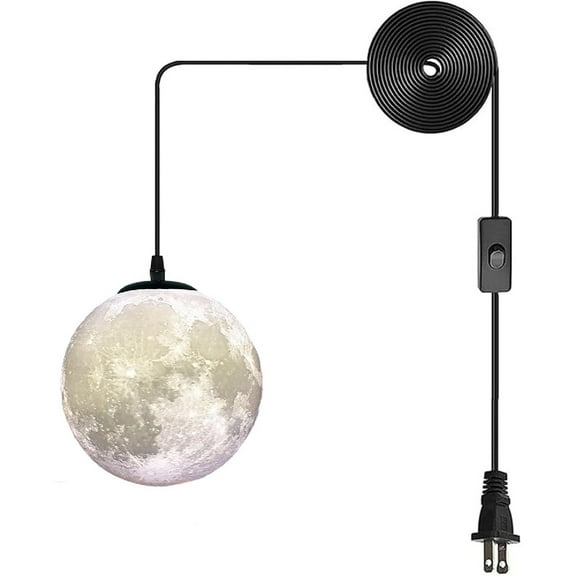 Resin Moon Pendant Lamp Plug in Adjustable Cord, 3D Printing Hanging Ceiling Lighting Fixture, Pendant Light for Home, Office, Bars and Cafe, ddct210821B05