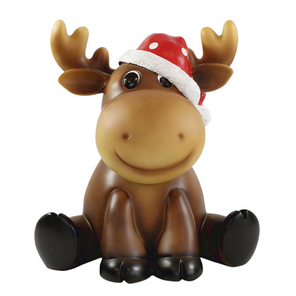 Resin Moose Figurine with Santa Hat Holiday Decor Sitting Elk Ornament for Tabletop Home Office Display Gift