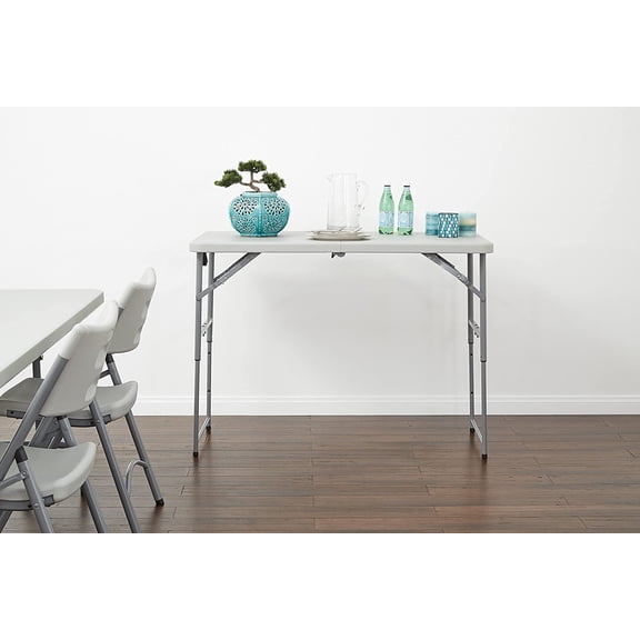 Resin Multipurpose Rectangle Folding Table, 4-Feet Long Height Adjustable Center Fold Light Gray for Indoor Outdoor