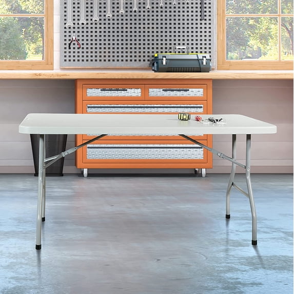 Resin Multipurpose Rectangle Folding Table for Indoor or Outdoor Use, 5 Feet Light Gray