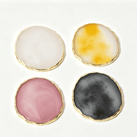 Resin Nail Art Mixing Palette, Gold Rim Marble Pattern Swatch Plate for Nail Design, 4 Pack