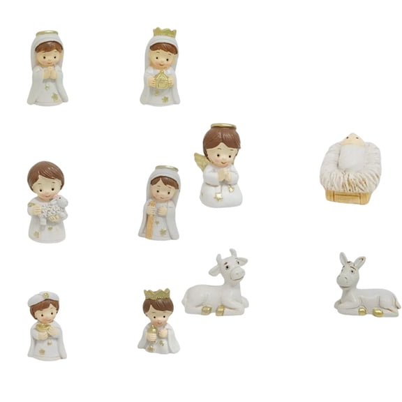 Resin Nativity Scene Holy Family Set with Stable, Christmas Tabletop Figurine Decor for Home Holiday
