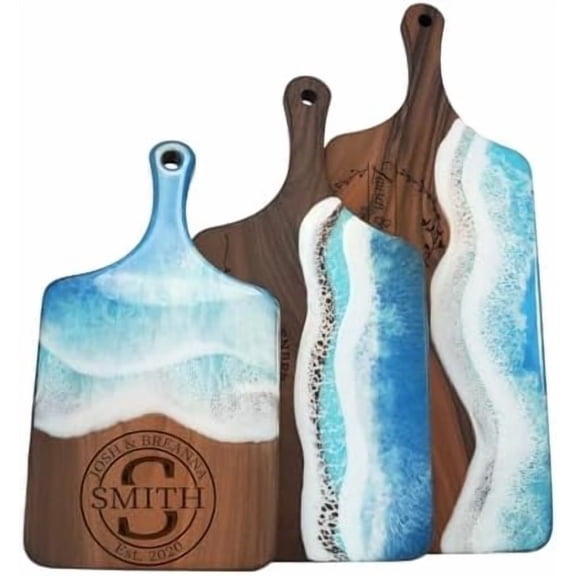 Resin Ocean Personalized Cutting Board, Housewarming Gift for Couple, Wedding Gift, Christmas Gift Idea, Epoxy Charcuterie Board, Walnut Wood Cheese Board$$Home Decor, Kitchen, & Other