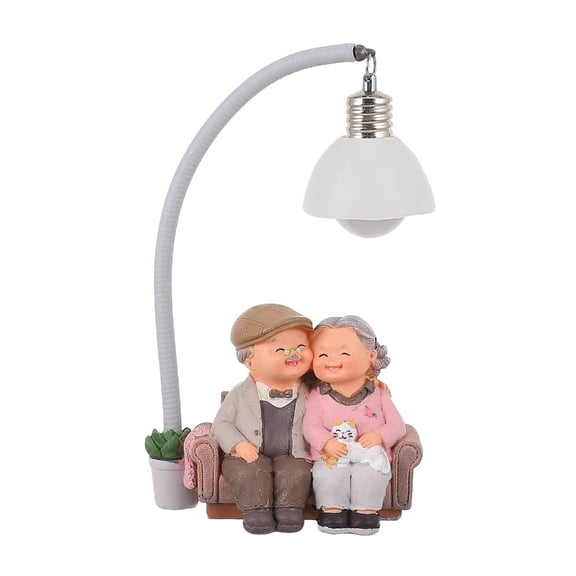 Resin Old Married Couple Adornment with LED Light Elderly Couple Figurine for Bedroom or Living Room Decoration